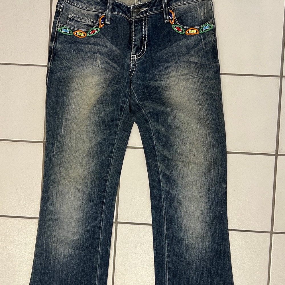 Stylish Blue Jeans with beaded Accents by Wrangler - Rock 47 low rise.